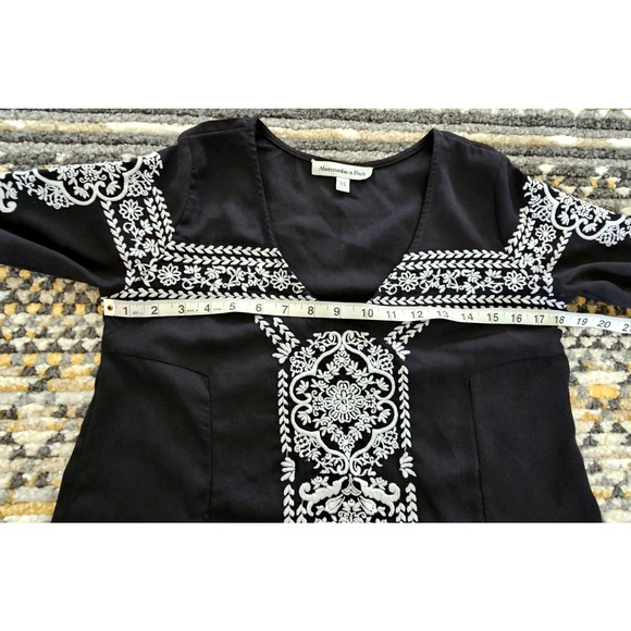 Abercrombie & Fitch Women's Size XS A Line Tunic Dress Black White Embroidered - Picture 7 of 9